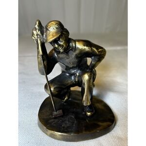 Vintage Solid Brass Golfer Golf Figurine Statue Paperweight Bookend   Gift